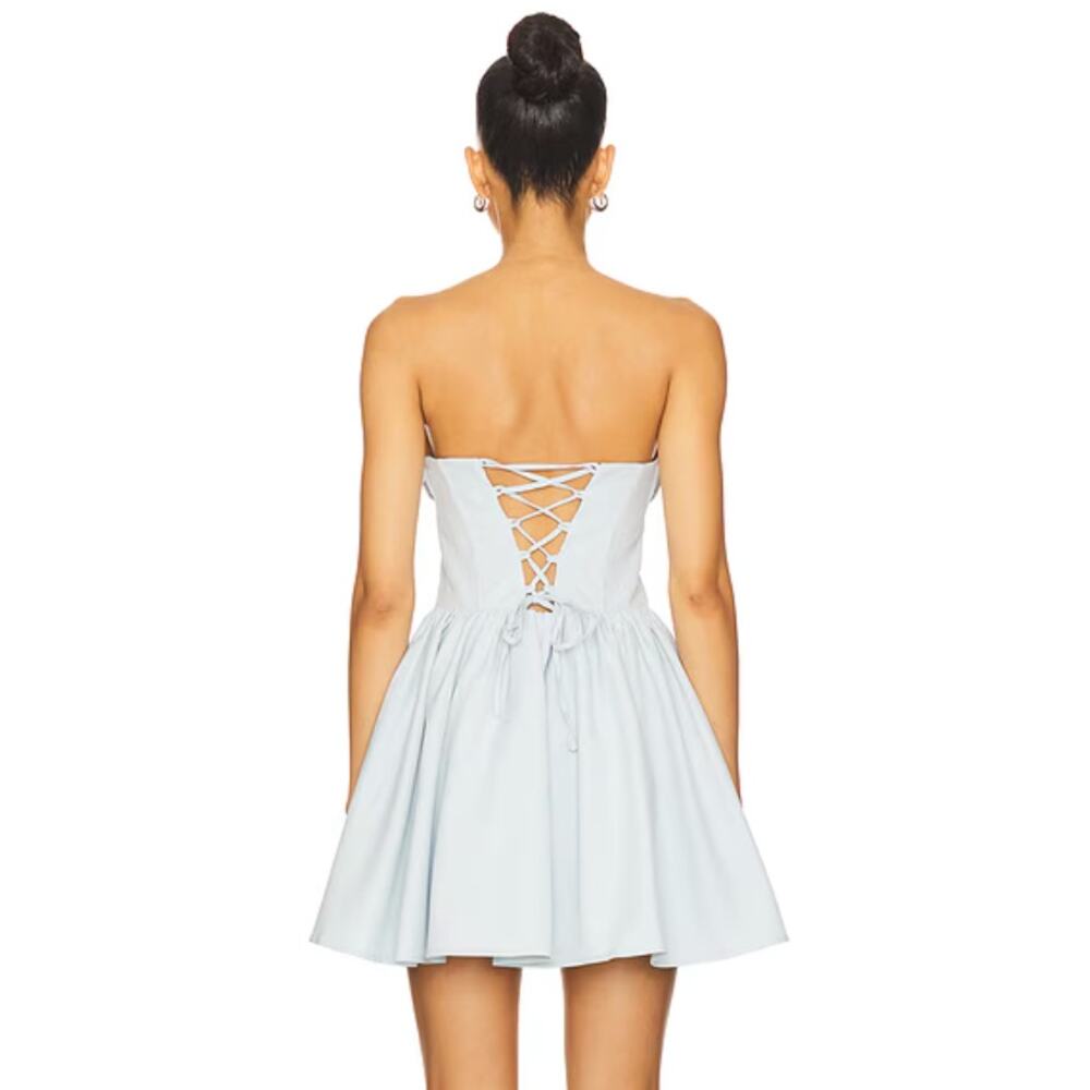 Strapless Light Blue Mini Dress with Corset Bodice - Picture 2 of 16